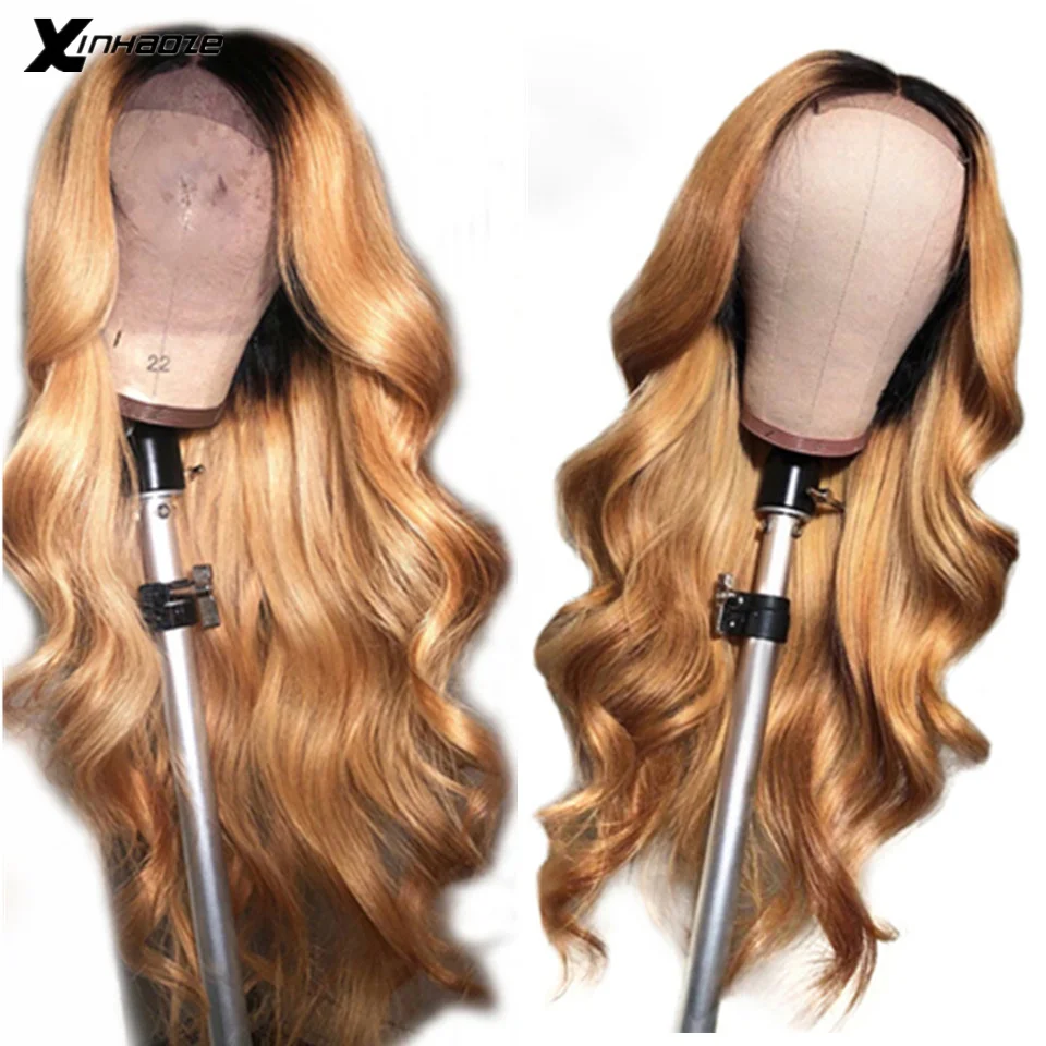 Бразильские объемные волнистые парики из натуральных волос на кружеве Омбре