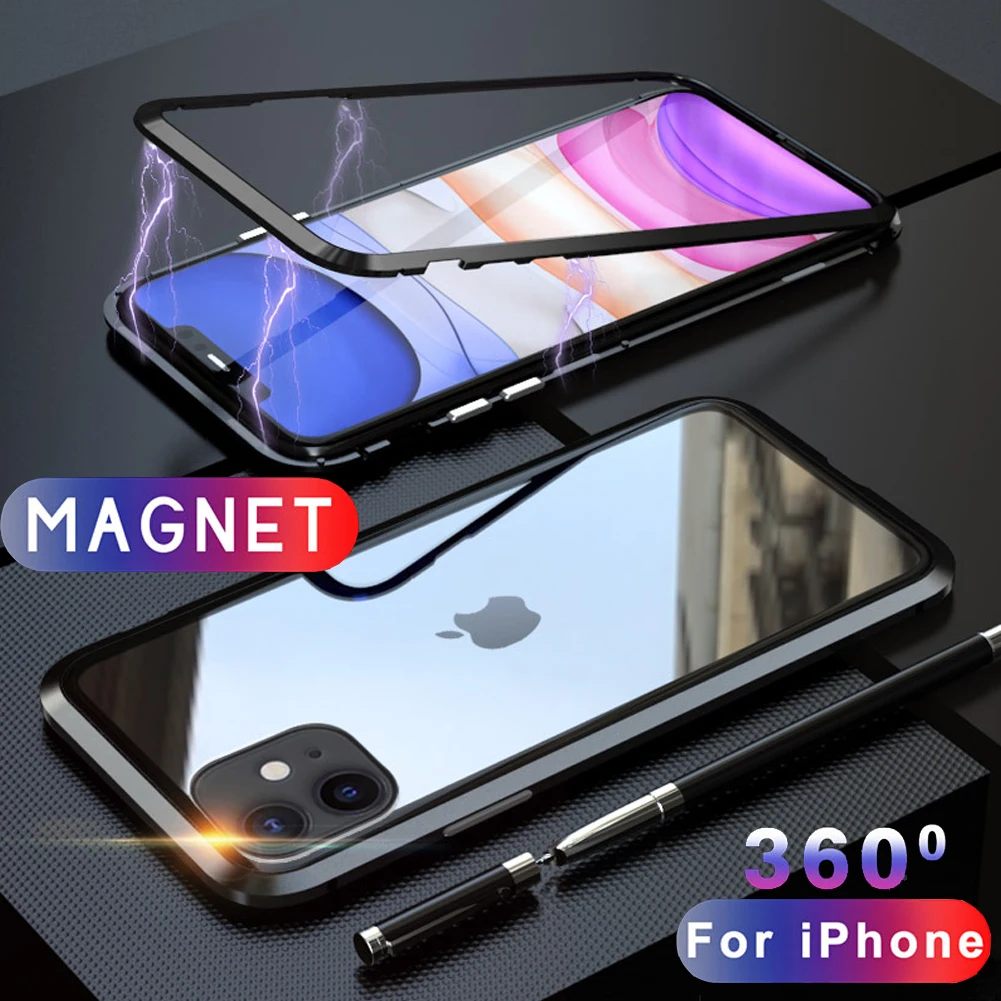 Магнитный флип-чехол для iPhone 11 Pro Max из закаленного стекла чехол с адсорбцией XS XR X 8