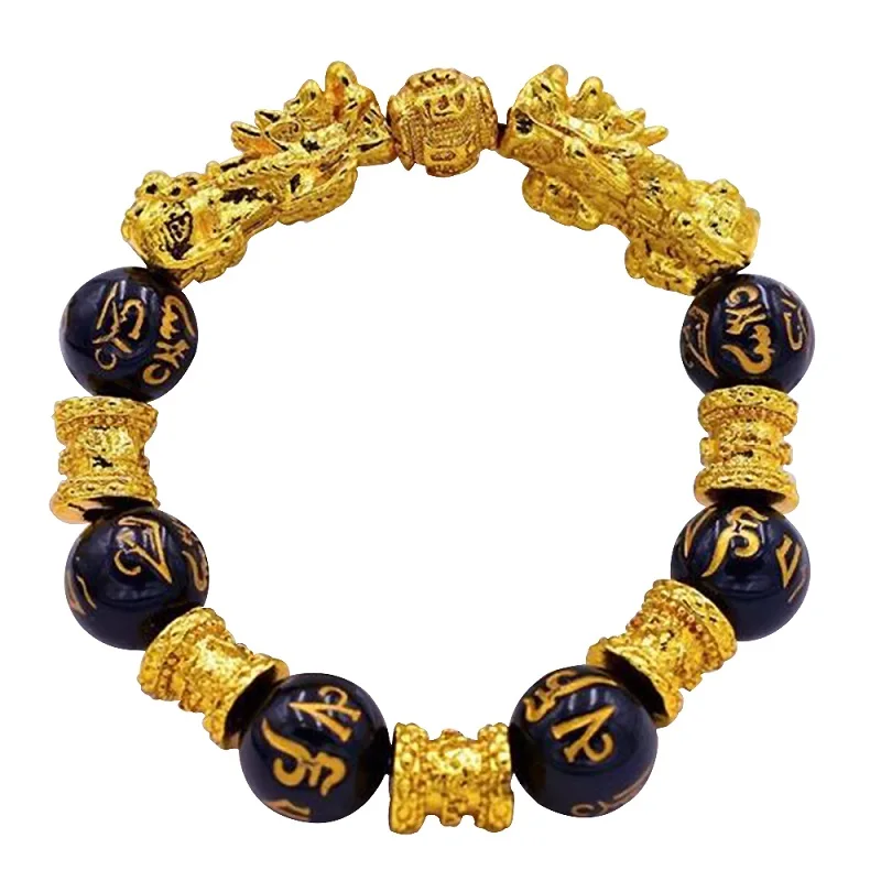 14 мм фэн шуй черный обсидиан сплав богатство браслет качество оригинальный