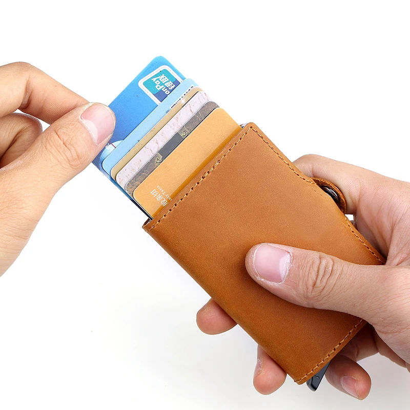 Мужской кошелек из натуральной кожи, Rfid, мини-кошелек, маленький тонкий металлический мужской кошелек, тонкий кошелек для денег, сумка-держатель для карт, Vallet cartera hombre