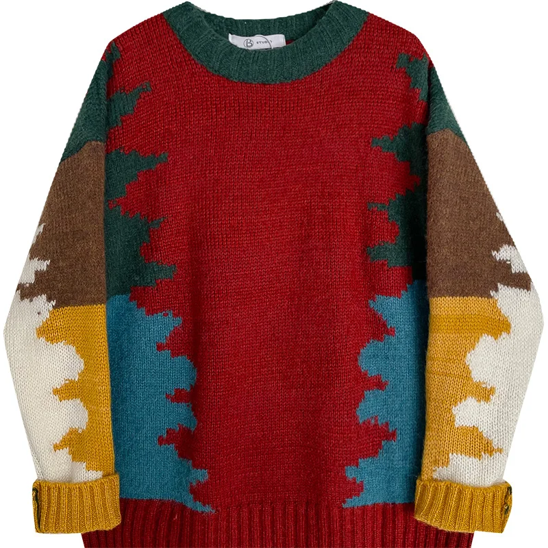 

Рождественский свитер, Женский пуловер с круглым вырезом и длинным рукавом в стиле пэчворк, зима 2021, Женский смешной шерстяной свитер с шапк...