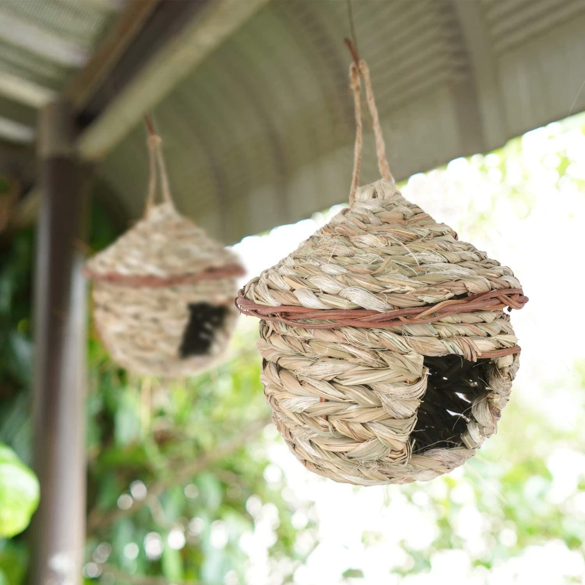 

Hummingbird House, Grass Hand Woven Birdhouses for Outdoors Hanging, Natural Bird Hut for Outside, Bird Houses for Chickadee