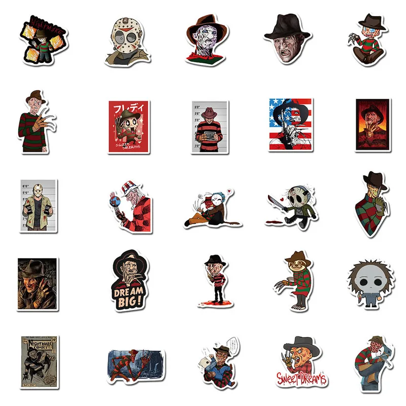 

50PCS Michael Myers Friday the 13th Freddy Krueger Stickers pack for Laptop Decals DIY scrapbooking album Sticker