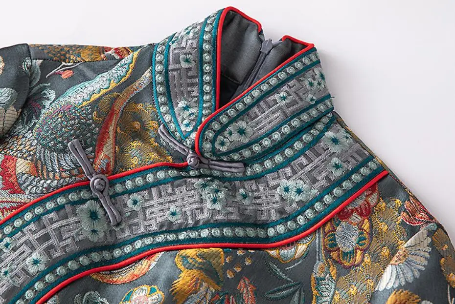 Женское жаккардовое платье Ципао облегающее в китайском стиле с вышивкой и