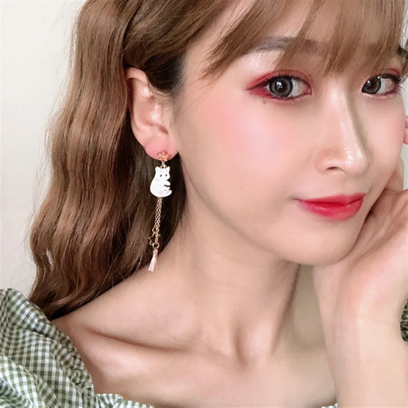 Женские асимметричные серьги-гвоздики с эмалью милые серьги-кисточки в японском