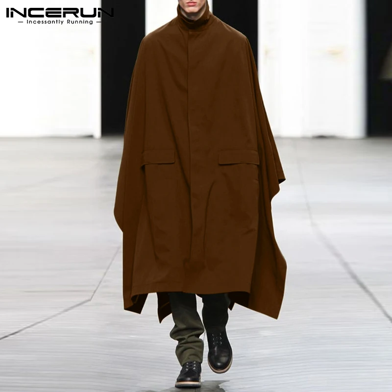 INCERUN Sylish Ponchos Hadnsome New Men's Autumn Winter Loose Solid Comfortable Coats All-match Simple Capes Cloaks S-5XL 2022