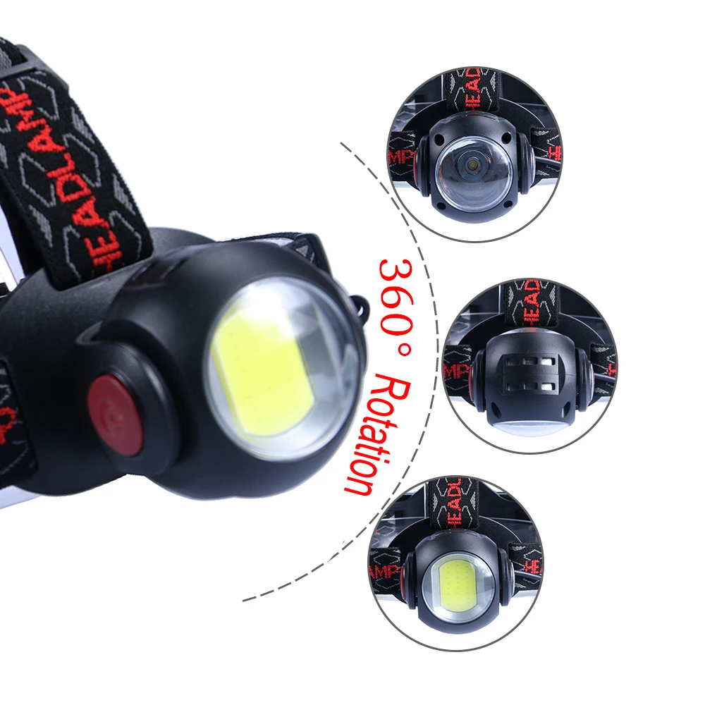 USB Headlamp COB LED Headlight 8000LM T6 Double Use Head Lamp Torch Multi-Functional Rotate Red White Light Waterproof by 18650 | Освещение