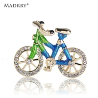 madrry blue enamel bicycle brooches for women men gold color crystal broches shoulder scarf sweater dress lapel pins best gifts