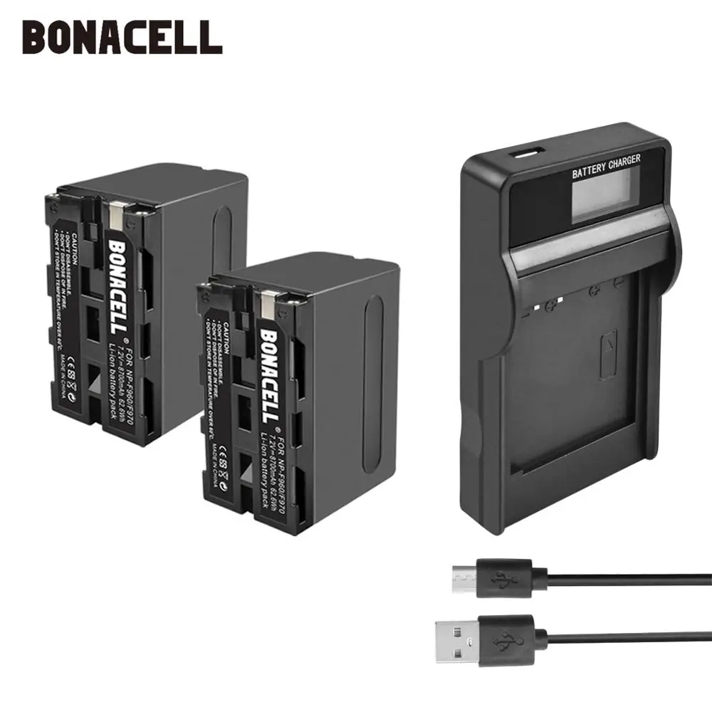Bonacell 7,2 V 8700 мА/ч, NP-F960 NP-F970 NP F960 F970 F950 Батарея+ ЖК-дисплей Зарядное устройство для sony PLM-100 CCD-TRV35 MVC-FD91 MC1500C L50 - Цвет: 2XBattery Charger