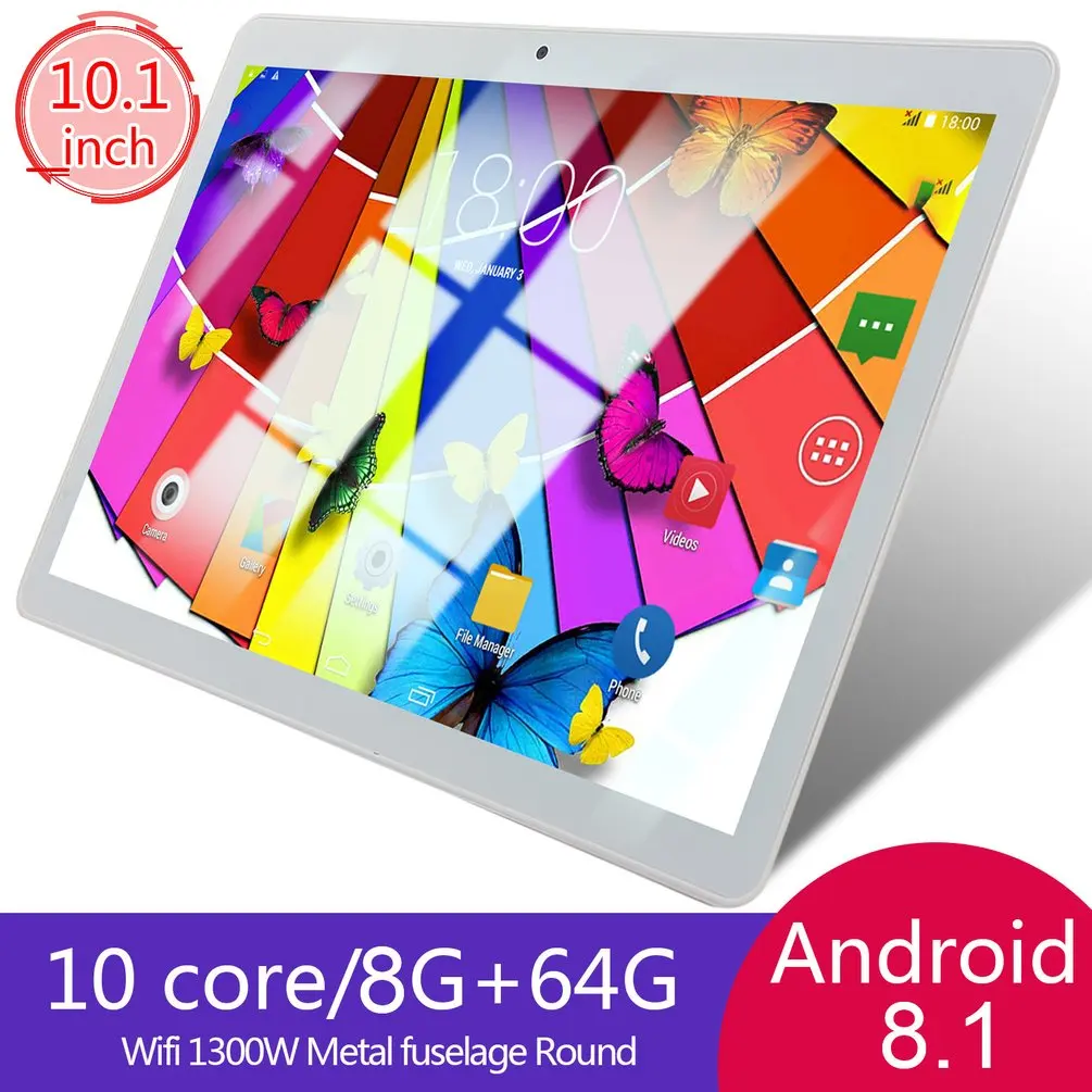 KT107 планшет с круглым отверстием 10,1 дюймов HD большой экран Android 8,10 версия модный портативный планшет 8G+ 64G белый планшет белая вилка США