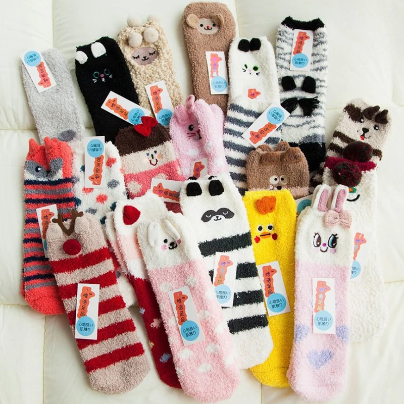 

Winter Fluffy Women Socks Christmas Socks Animal Coral Velvet Socks Cute Snowman Santa Claus Thick Warm Floor Sock Gift With Box