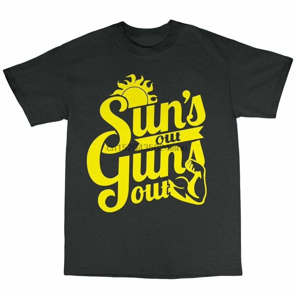Suns Out Guns Футболка премиум класса хлопок бицепс Бодибилдинг Мышцы|Мужские