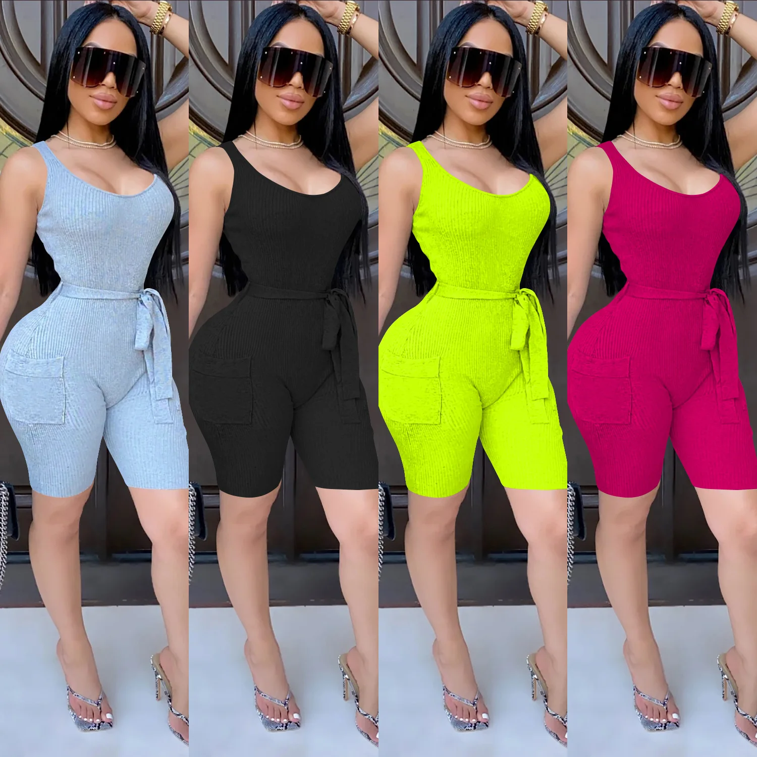 Женский трикотажный комбинезон с круглым вырезом 4 цвета |