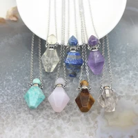 plated silvers chain faceted rhombus gems stone perfume bottle pendant necklacecrystal essential oil diffuser vial charms gifts