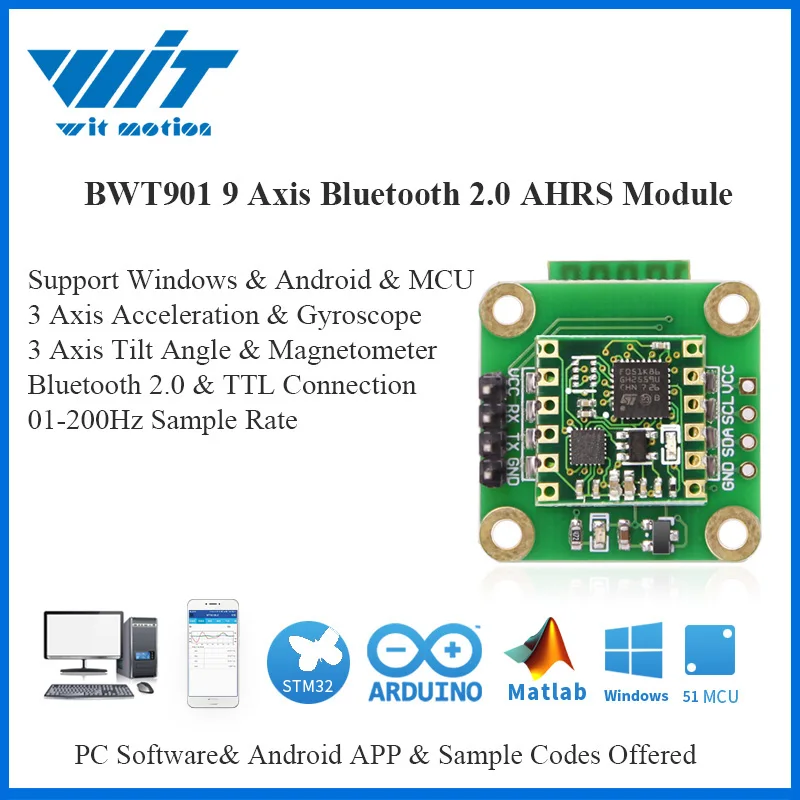 

WitMotion Bluetooth 2,0 BWT901 9 осевой датчик цифровой угол наклона ускорение + гироскоп + магнитометр MPU9250 на ПК/Android