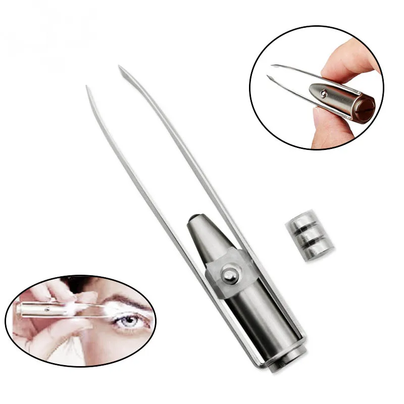 

Stainless Steel Eyebrow Tweezers with LED Light Hair Removal Make Up Tool BUTT666