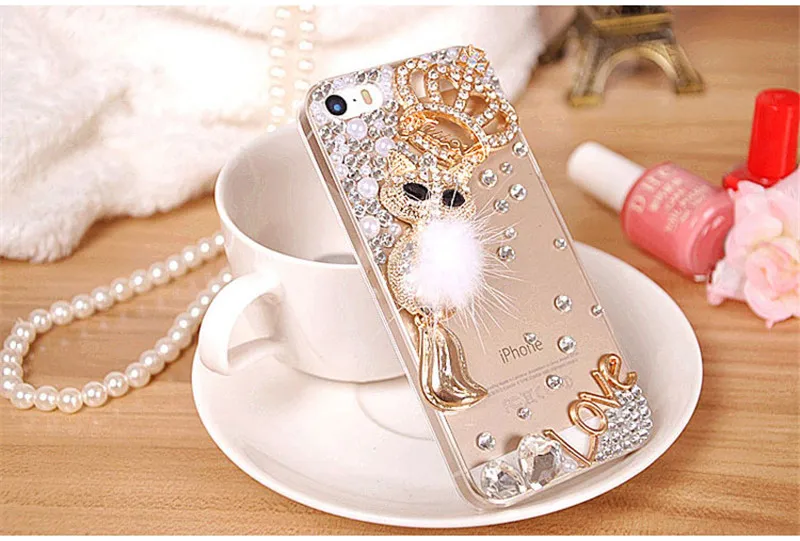 Роскошный Блестящий Мягкий чехол со стразами короной и лисой для телефона Samsung S6
