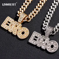 men women hip hop baguette bro letter pendant necklace with 13mm miami cuban link chain necklaces male iced out rock jewelry