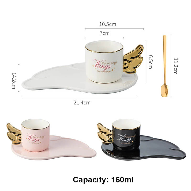 

Nordic Luxury Angel Wing Mug With Wing Shape Plate Creative Ceramic Coffee or Tea Cup Set Kitchen Decor Unique GIft For Her Girl