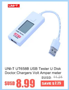 USB тестер UNI-T UT658A/C/двойной Напряжение и ток мониторы вольт ампер цифровой продукт зарядное устройство Емкость метр с хранения данных