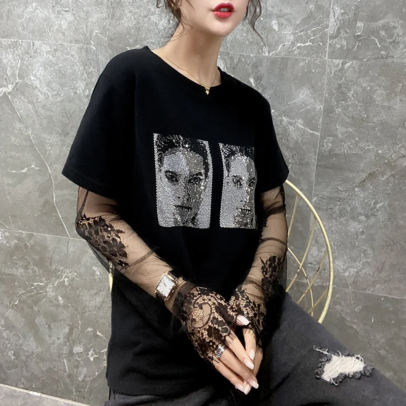 

Женская футболка с длинным рукавом, прозрачные сетчатые топы, дышащие летние тонкие пальто, свободная Кружевная футболка, женская сексуаль...