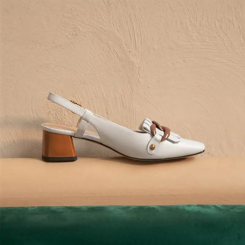 

Krazing Pot big size genuine leather square toe med heels chain fasteners metal buckle summer shoes slingback women sandals L6f8