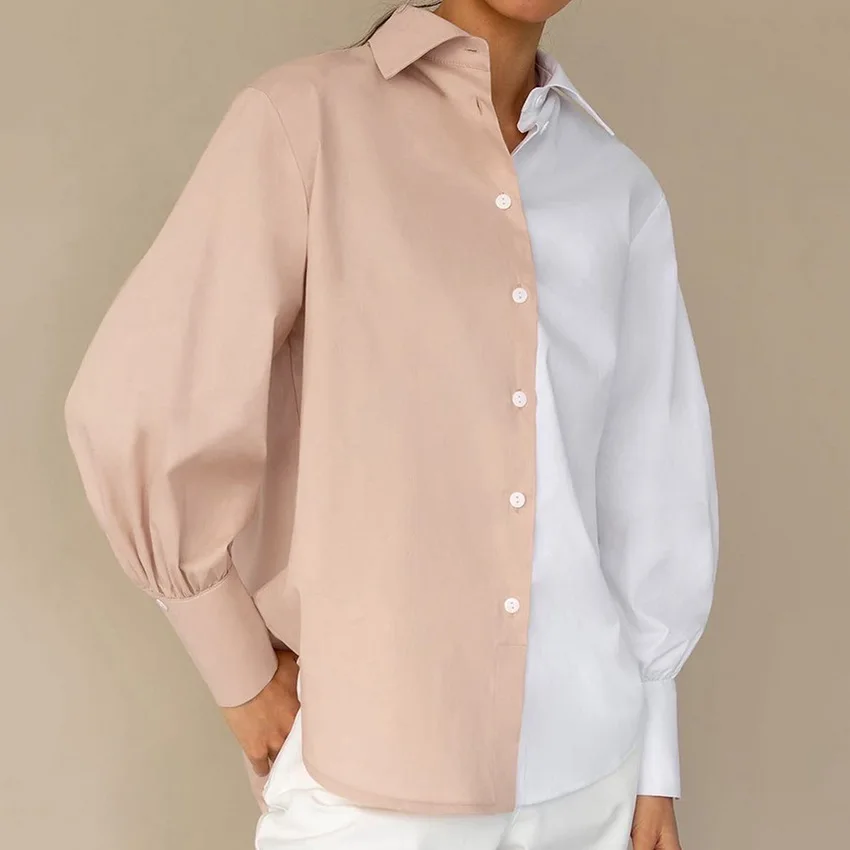 

Autumn Simple Casual Women Blouse Cotton White Lapel Collar Office Work Long Sleeve Lady Shirt 2021 Most Beautiful Top Female
