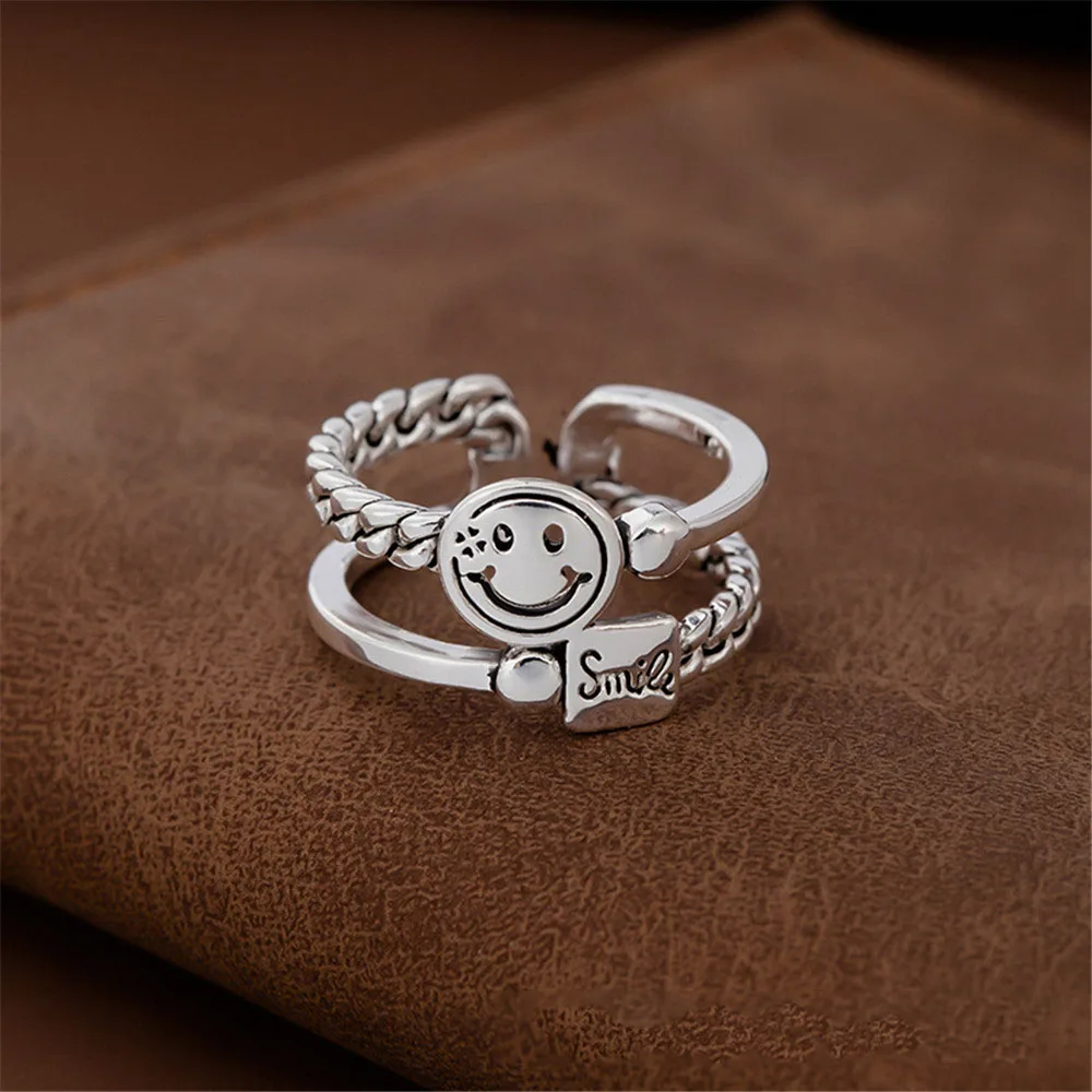 

Simple Fashion Geometric Net Red Literary Smile Smiley Letter Women Men's Open Ring Jewelry Jewelry Accessories Wholesale