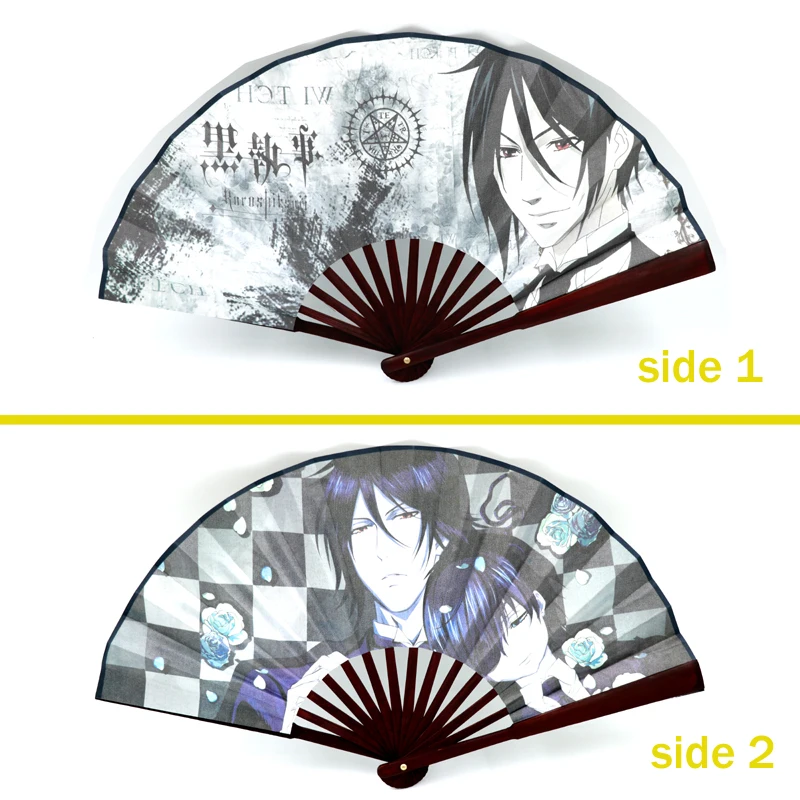 Black Butler-2 " /27 см аниме Наруто Узумаки и Саске бамбук и жесткая бумага складной ручной вентилятор для костюма реквизит - Цвет: Black Butler-2