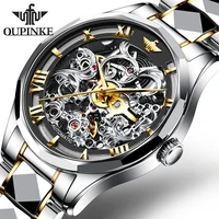 oupinke top brand luxury men automatic mechanical watch skeleton tungsten steel waterproof sapphire glass fashion wrist watches