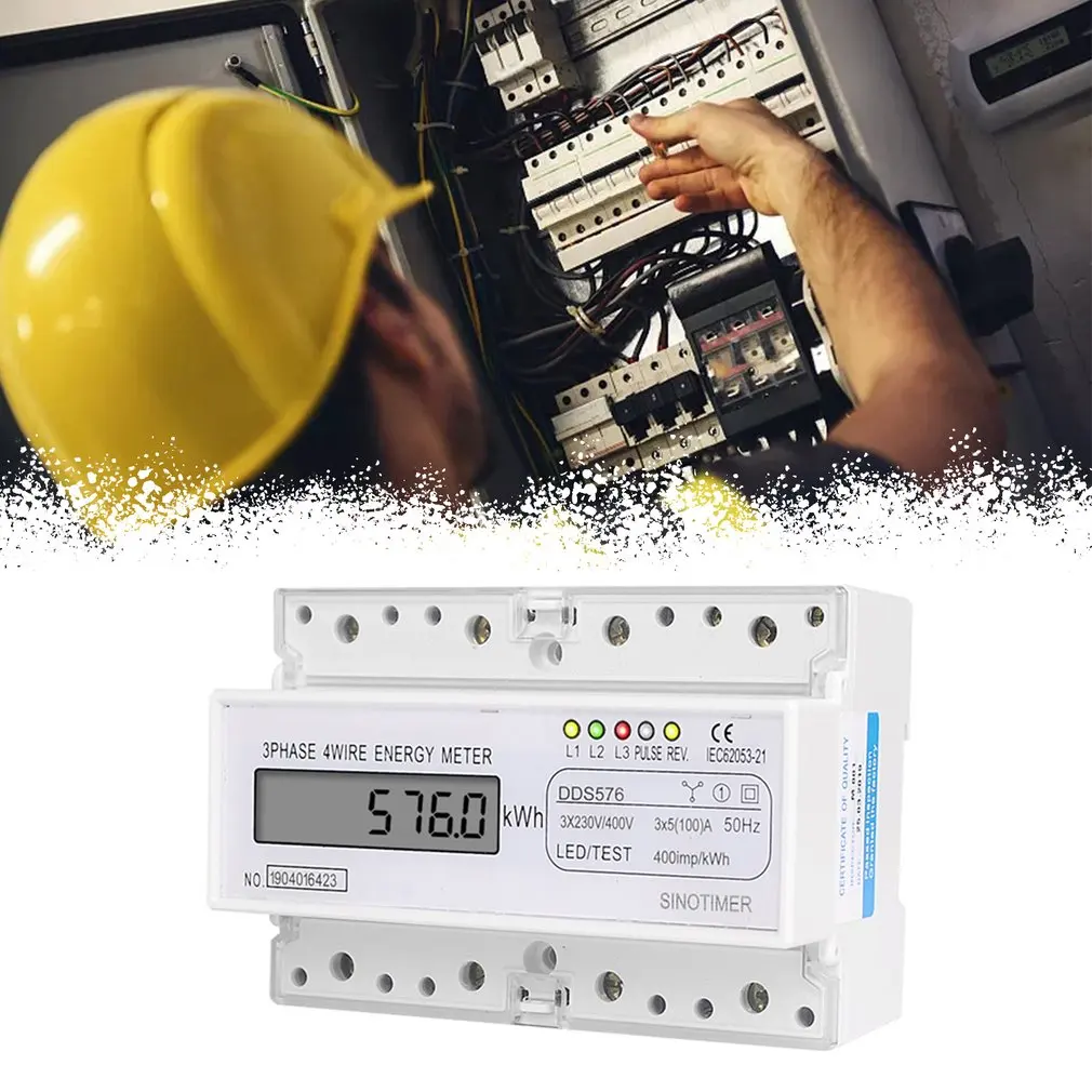 

SINOTIMER DDS576 Three Phase 4 Wire Digital Electric Electricity Meter DIN Meter Rail Mount AC 380V 5 (100) A 50Hz