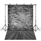 Виниловый фон для фотосъемки с изображением стены дощатого кирпича и серого камня lv949