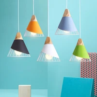 nordic hanging light wooden pendant lamp for home lighting modern aluminum colourful lampshade led bulb kitchen island light e27