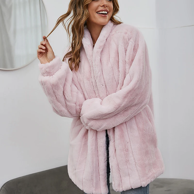 Женское длинное пальто из искусственного меха свободное плотное теплое