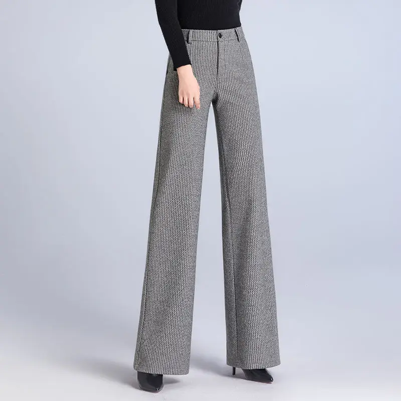 

Woolen Pants Wide Leg Pants 2021 Autumn Winter High Waisted Casual Suit Pants Office Lady Women Trousers Plus Size 4XL Y362