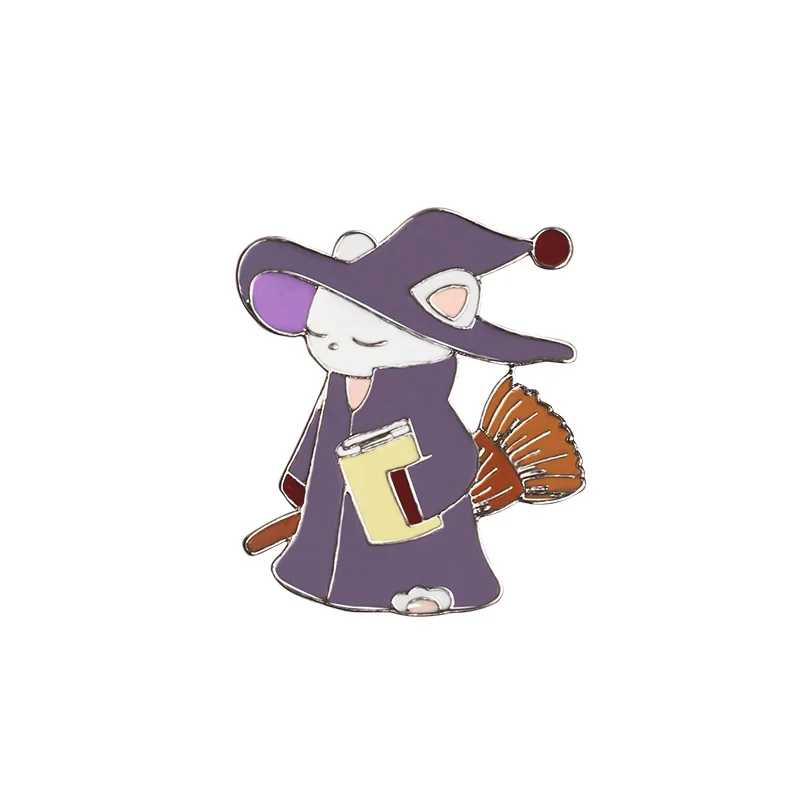 Винтажная брошь ведьмы с мультяшным котом для женщин фиолетовые эмалированные
