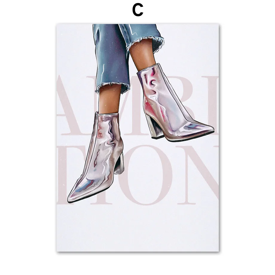 

Fashion Girl Coffee High Heels Illustration Art Canvas Painting Nordic Posters And Prints Wall Pictures For Living Room Decor
