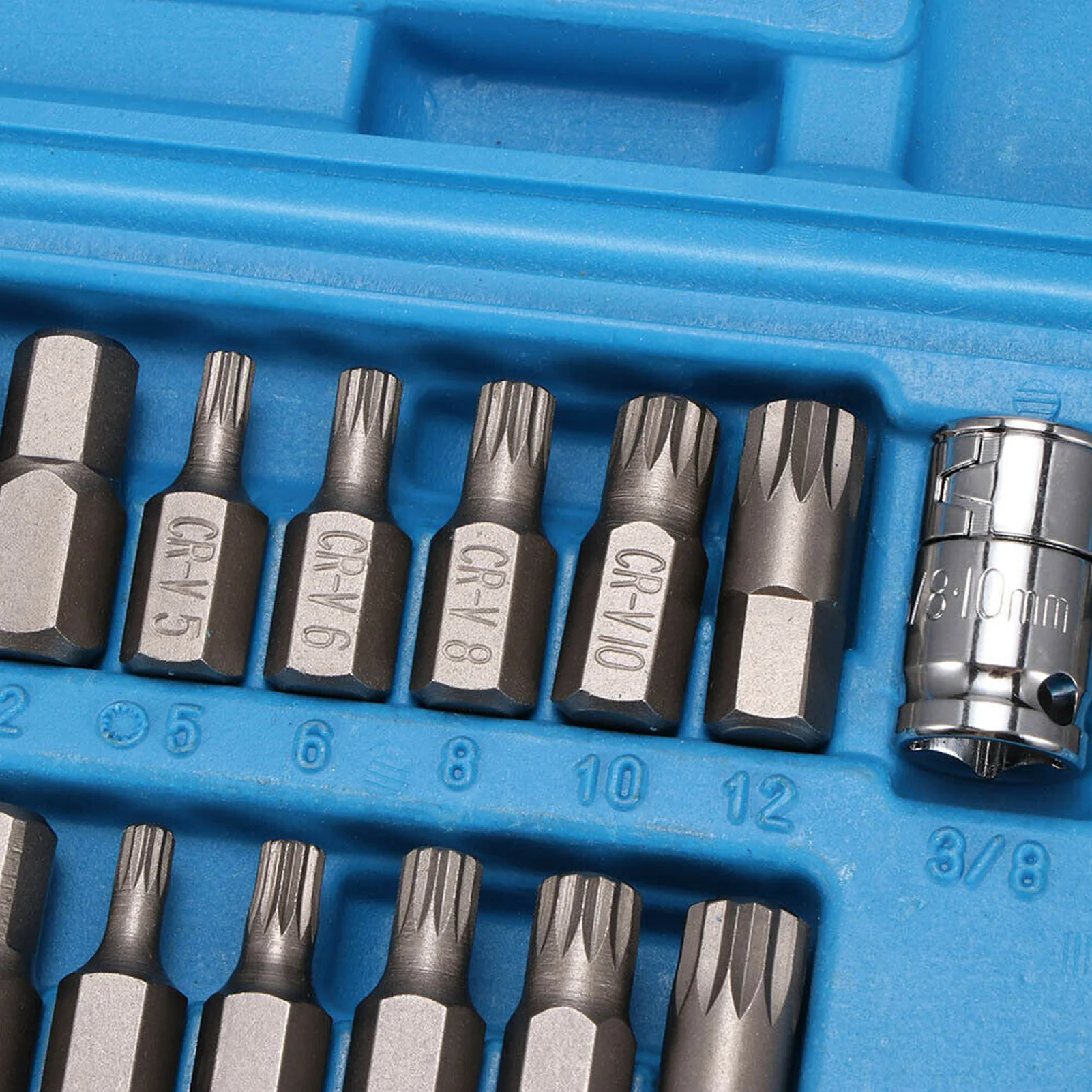 Spline hex. Набор головок торкс сплайн. Hex socket set. 3/8",1/2" с адаптерами в кейсе vorel. Набор бит 40 пр.