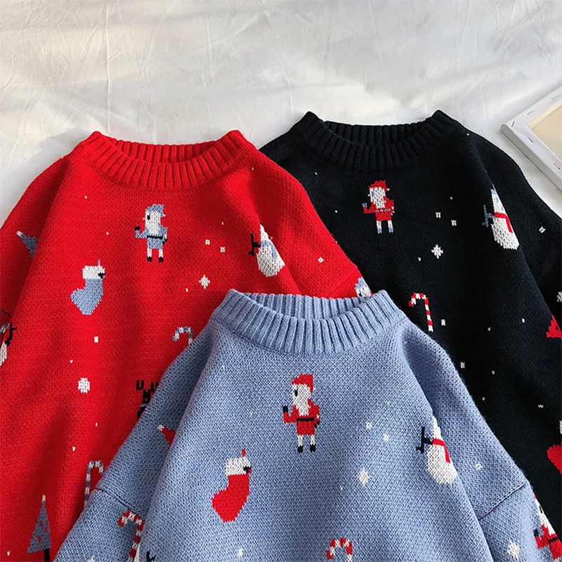 Рождественский красный свитер 2020 Женский хлопковый пуловер в Корейском стиле