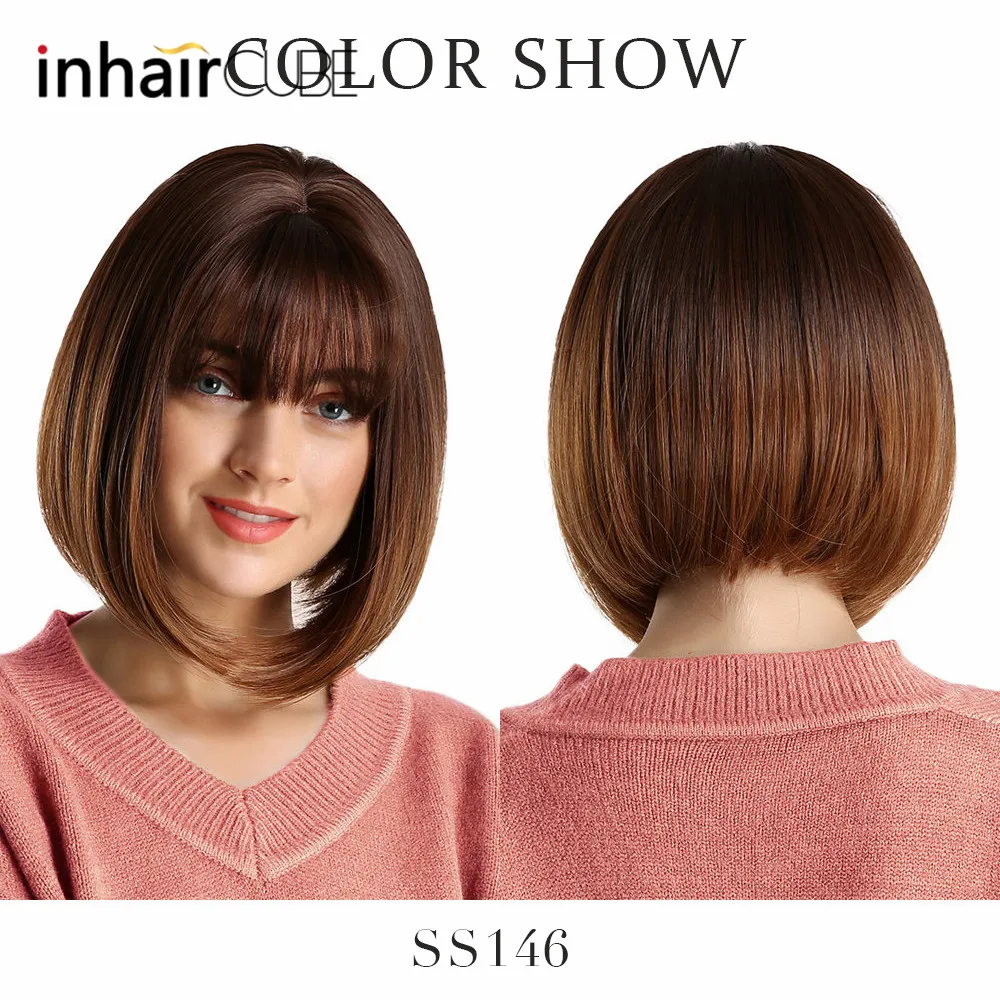 Inhair Cube 10 дюймов Боб Синтетический плоский челка для женщин парик омбре с выделкой короткие прямые волосы парик косплей прическа - Цвет: ss146-2