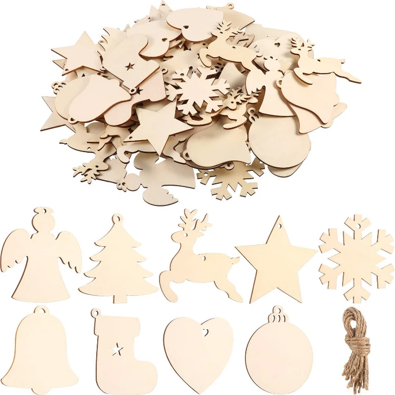 

10pcs Wooden Angel Elk Bell Christmas Tree Pendant Ornaments Xmas Decorations for Home Happy New Year Kids Gift Toys