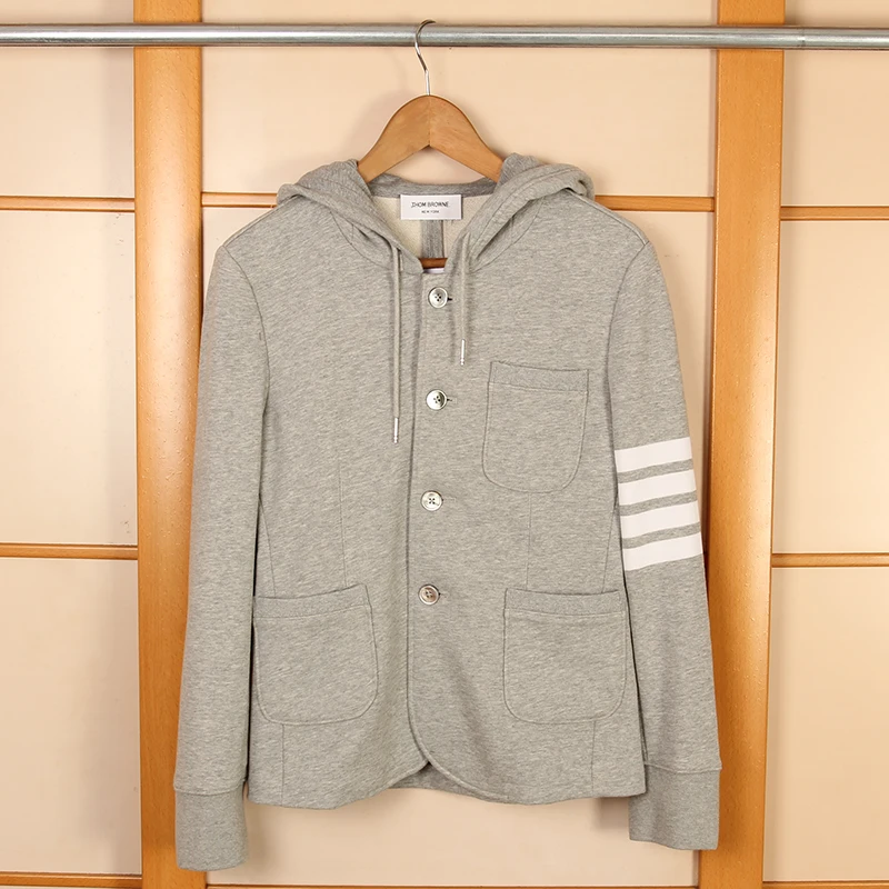 

2021 TB Brand fashion hooded Blazer Men slim fit British smart Casual Suits Men's cotton Jacket with hat spring sport coat male