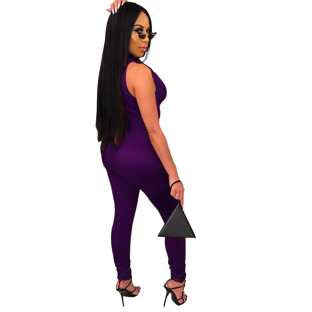 women stripes splicing zipper up sleeveless zipper up bodycon long jumpsuit sexy night club party romper playsuit GLAJ4075