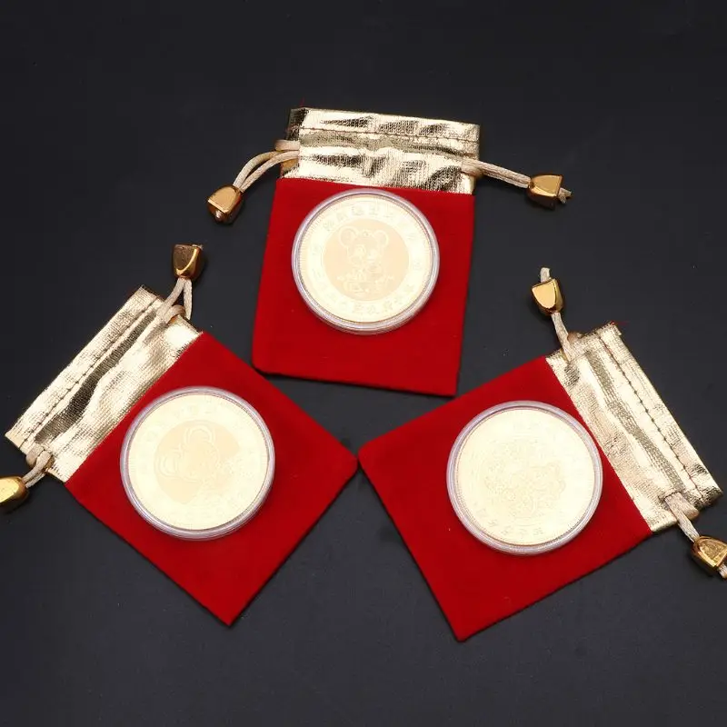 2020 Thin Gold Foil New Year Rat Commemorative Coin Chinese Zodiac Souvenir Mascot Mouse Coins Lucky Wealth Gift |