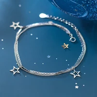 925 sterling silver star anklets woman foot bracelet silver leg double layer chain socks jewelry 2021 trend gift