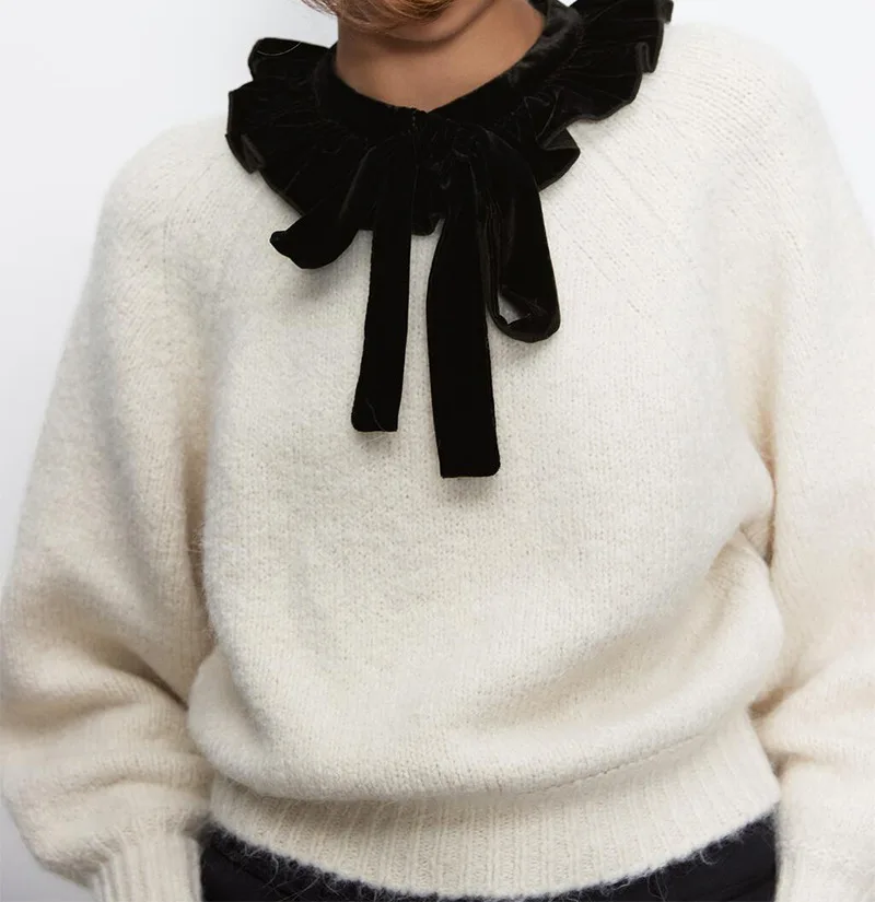 

2020 autumn winter new sweater tops women's bow neckline stitching knitted pullover long sleeve solid color sweater top