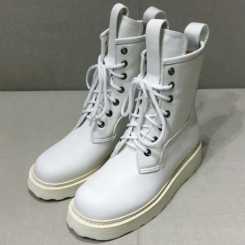 

2021 Newest Genune Leather Ankle Boots Cross Tied Working Basic Shoes Woman Fashion Autumn And Winter Shoes For Women