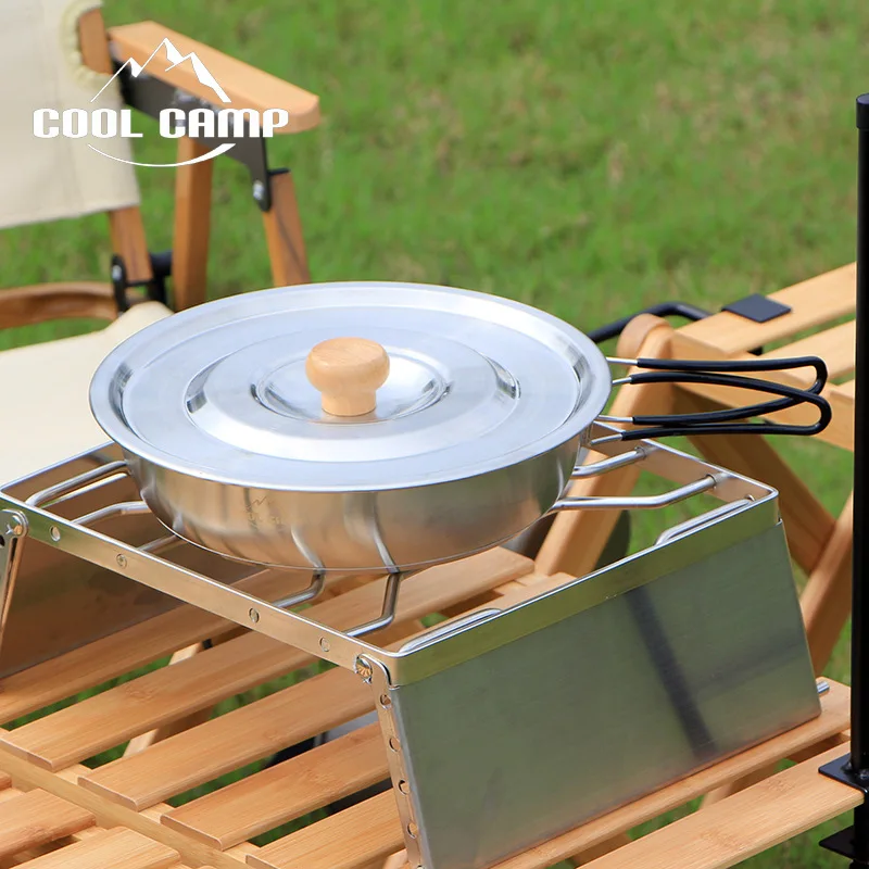 

Outdoor Camping Three-layer Double Bottom Frying Pan Wok Folding Portable Camping Pan Barbecue Frying Pan Stainless Steel Cooker