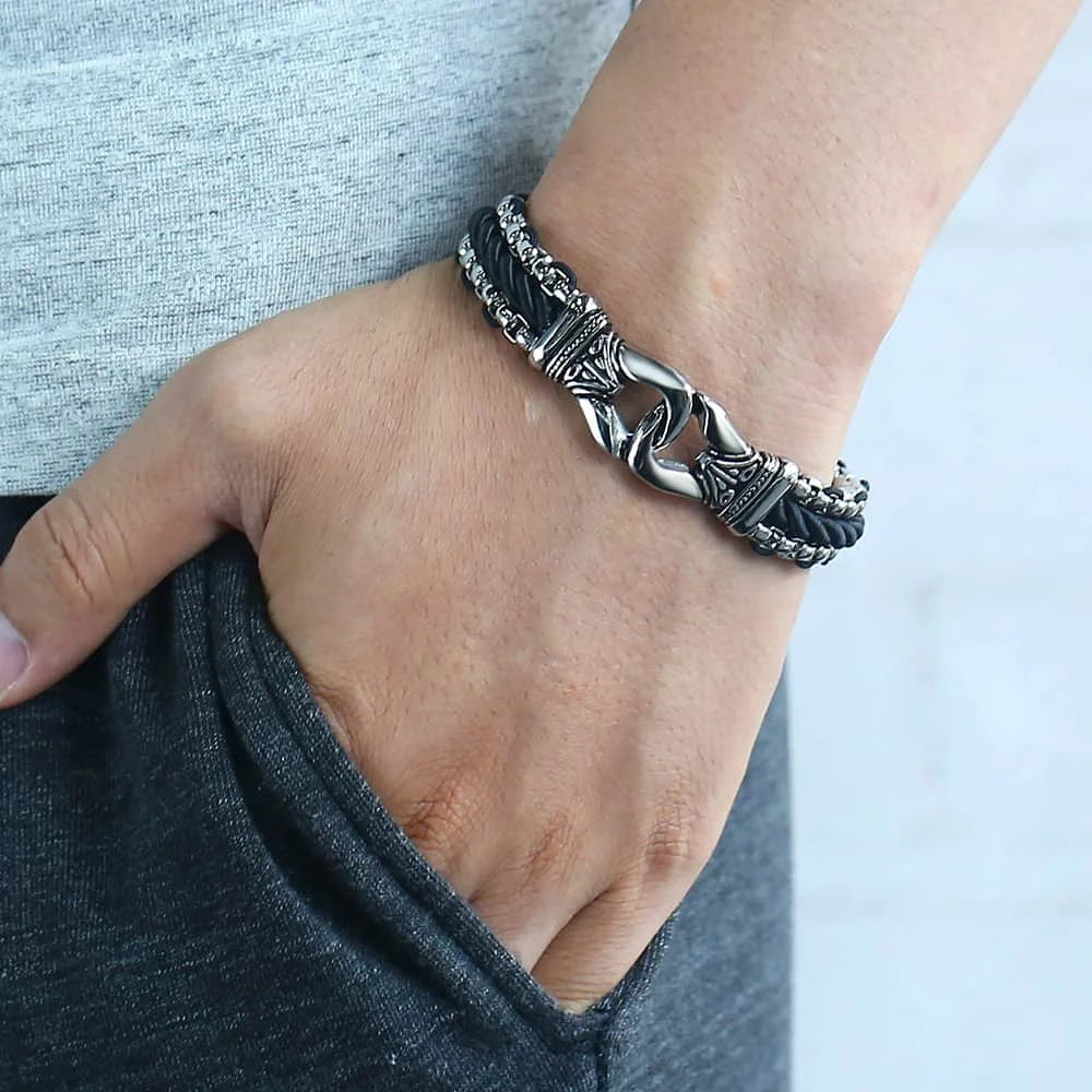 Мужской кожаный браслет из нержавеющей стали 13 мм HB496|Цепочки и браслеты| |