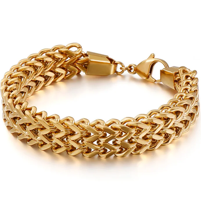 Gold Color 12 мм, толстая цепочка, золотой, черный, нержавеющая сталь, браслет для мужчин с застежкой-лобстером, трендовые мужские браслеты,, ювелирные изделия дружбы для мужчин - Окраска металла: Gold Color